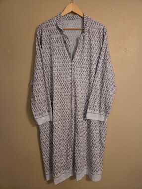 HAVEN Well Within Blue Brown Organic Cotton Deco Print Button Front Night Shirt